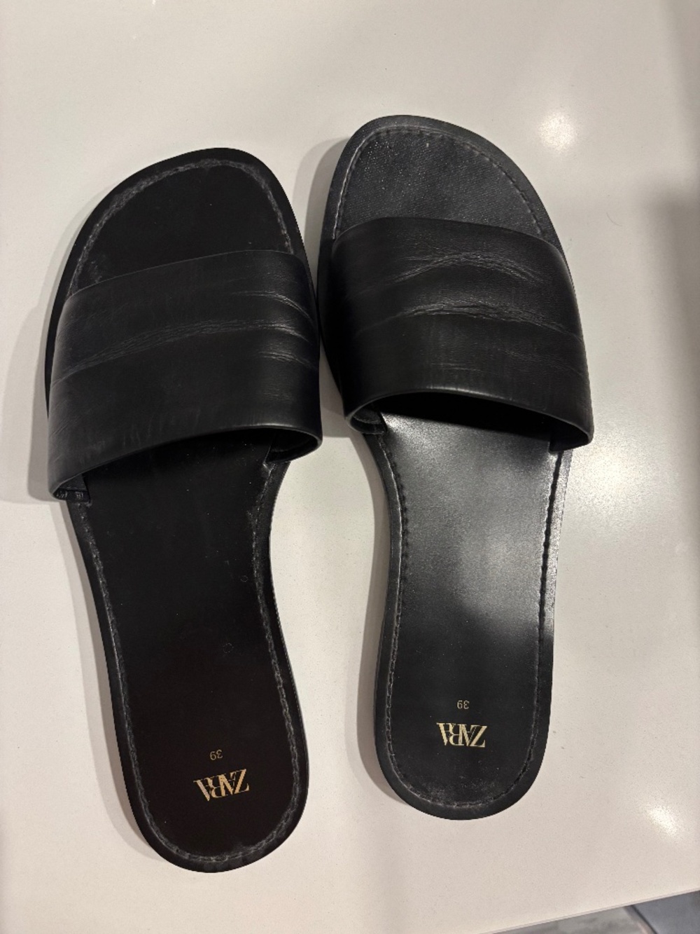 Zara Black Leather Slide Sandals | Size 39 | Minimalist Summer Staple